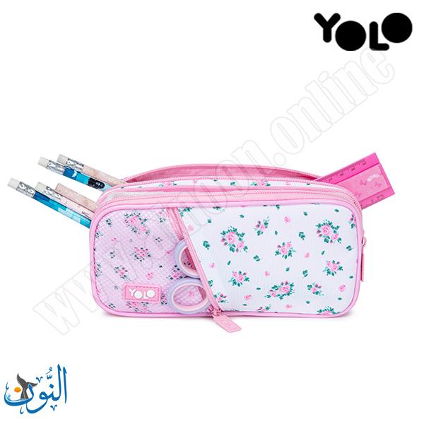 مقلمة 2 سحاب و شبك خارجي زهور زهري و ابيض YOLO