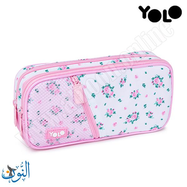 مقلمة 2 سحاب و شبك خارجي زهور زهري و ابيض YOLO