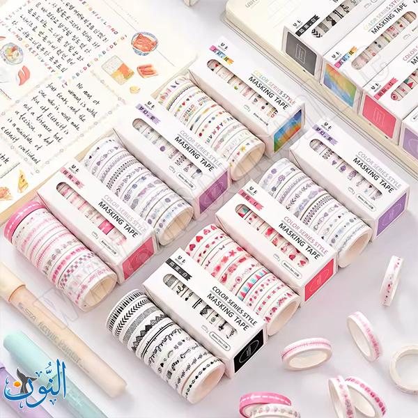 شريط لاصق ورقي مزخرف 8 ملم طول 3 متر علبة 10 لفات