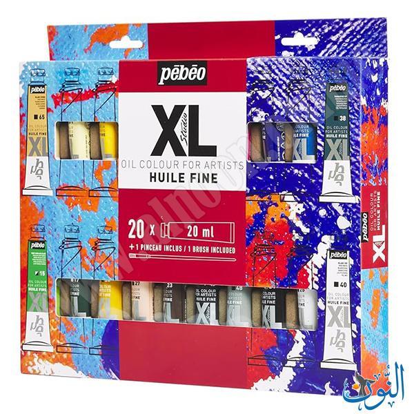 طقم الوان زيتية 20 لون 20 مل + فرشاة pebeo XL