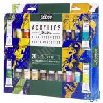 طقم ألوان اكريليك 20 لون 20 مل + فرشاة رسم pebeo studio