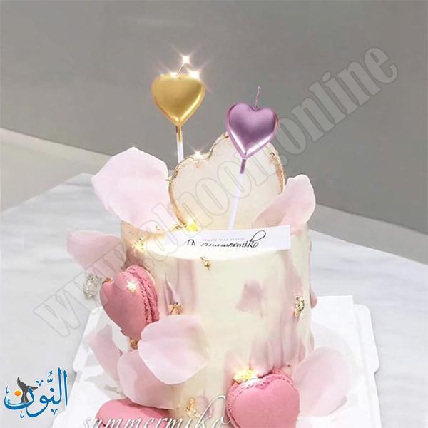 شمع للكعك شكل قلوب ملون 5 قطع