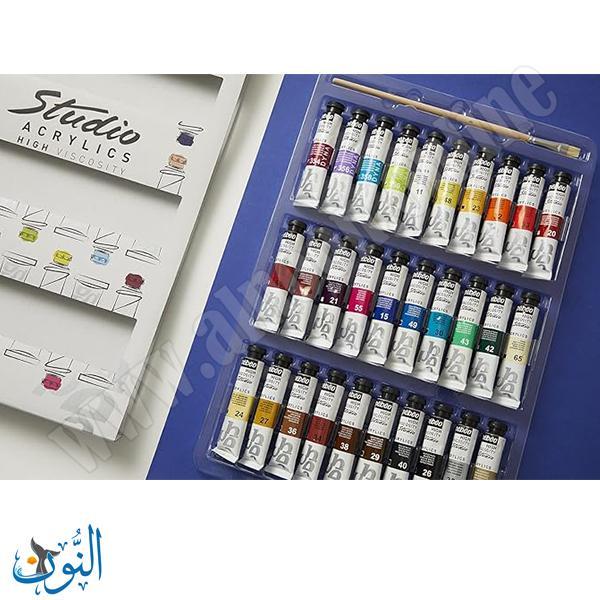 طقم ألوان اكريليك 30 لون 20 مل + فرشاة رسم pebeo studio