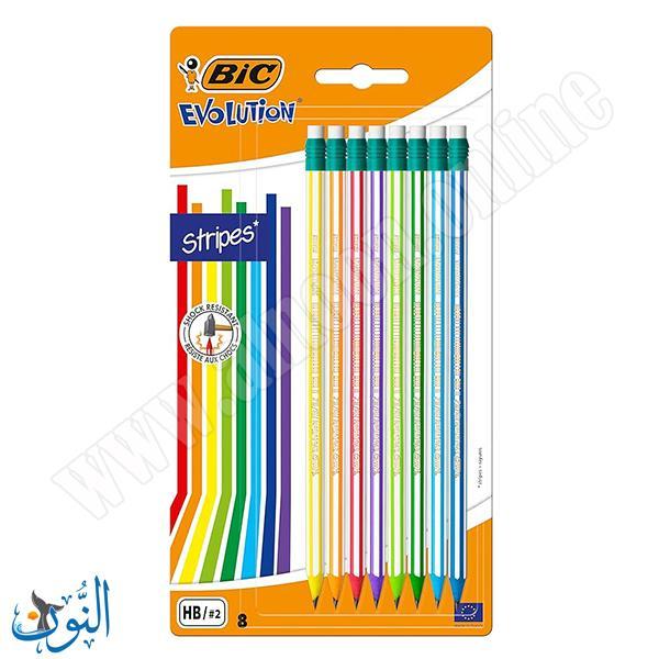 8 اقلام رصاص مع ممحاة BIC STRIPES