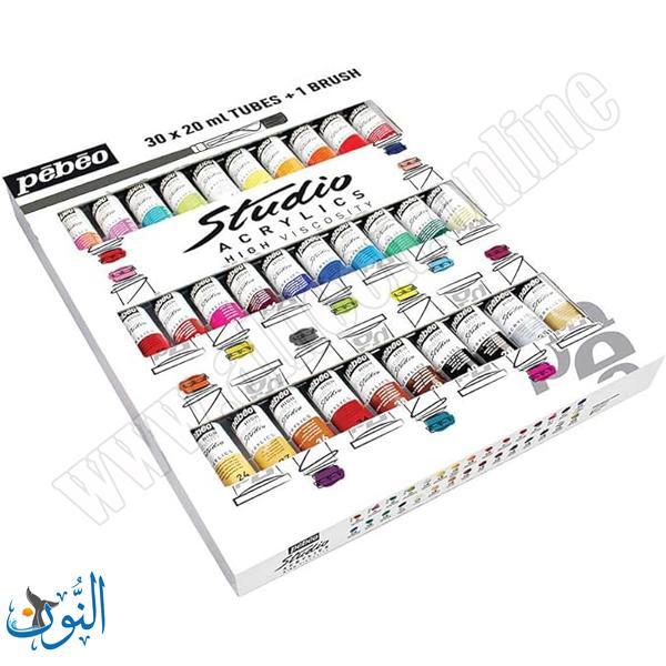 طقم ألوان اكريليك 30 لون 20 مل + فرشاة رسم pebeo studio
