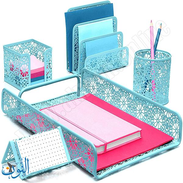 طقم منظم مكتب معدني 5 قطع ملون  تصميم أنيق
