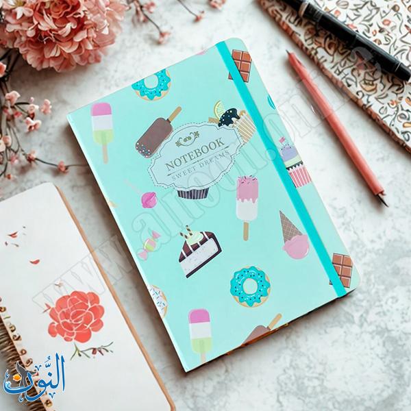 دفتر ملاحظات A6 غلاف حلويات مع مغيطة – غلاف مقوى