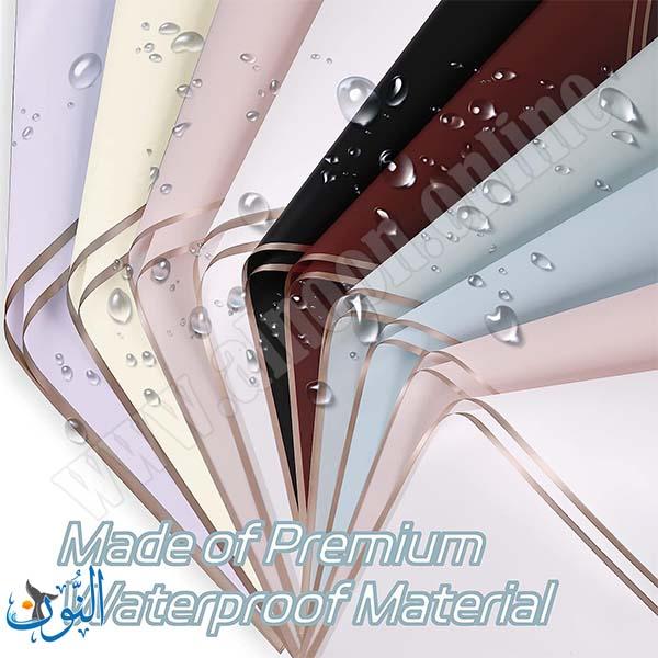 ورق تغليف باقات كوري 58×58 سم حافة ذهبية مقاوم للماء 20 قطعة